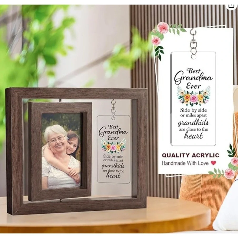 Best Grandma Ever Rotating Picture Frame 4x6 Double Sided Floating Wood Gift Box